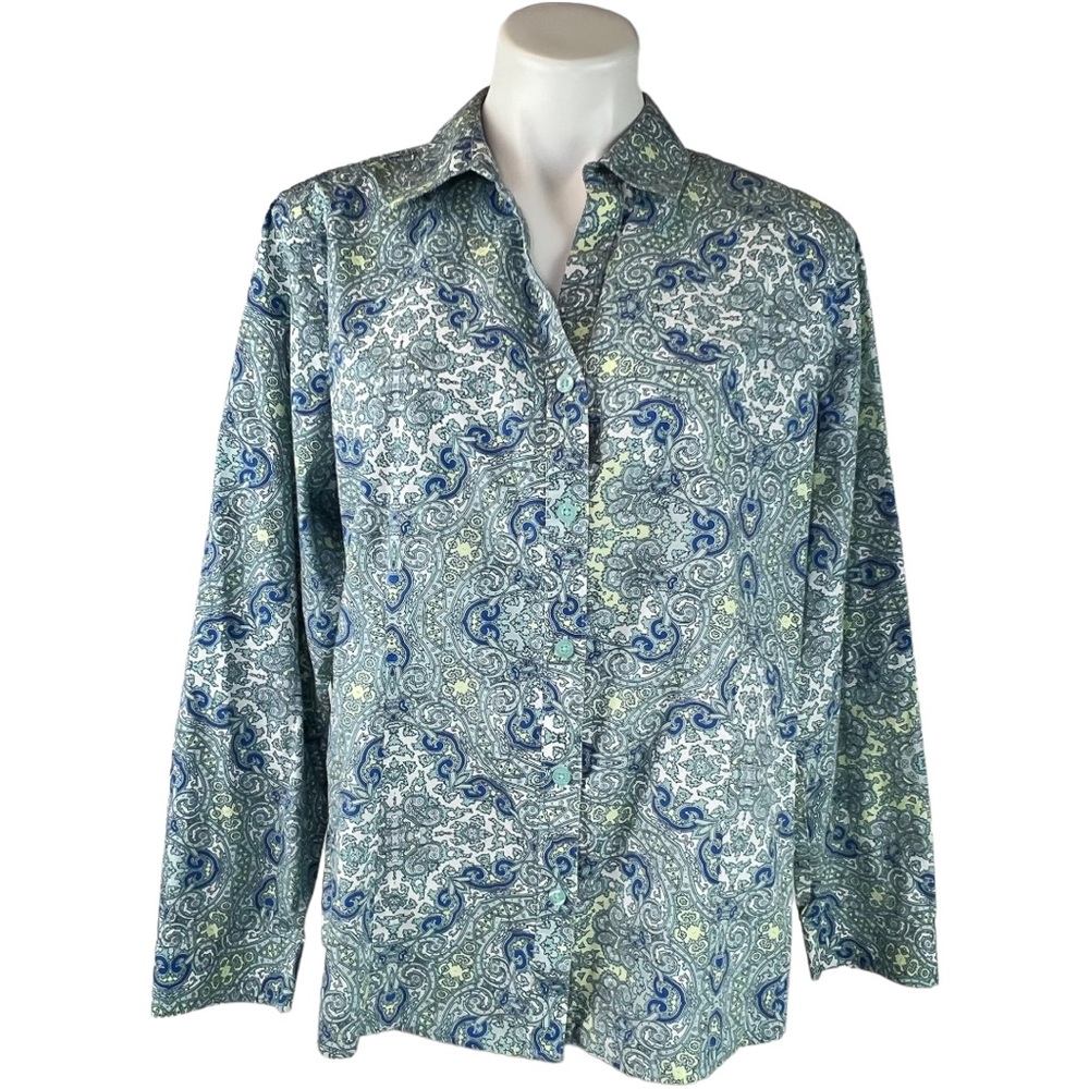 CHICO’s Wrinkle Resistant Mediterranean Button Up Blouse Shirt 3 XL 16